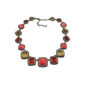 Signed NAPIER Contemporary Necklace Faceted Acrylic Stones Warm Earthy Red Color
